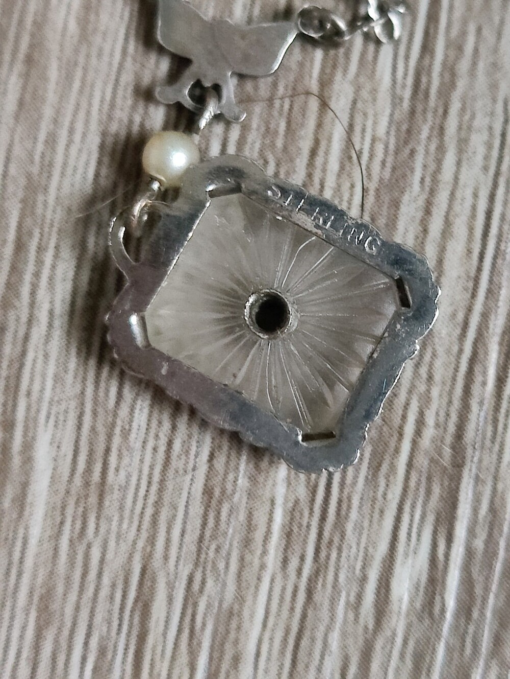 Vintage Sterling Art Deco Camphor Glass Necklace - Picture 3 of 7